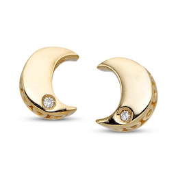 Moon Stud Earrings Diamond Accents 14K Yellow Gold