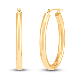 Oval Tube Hoop Earrings 10K Yellow Gold