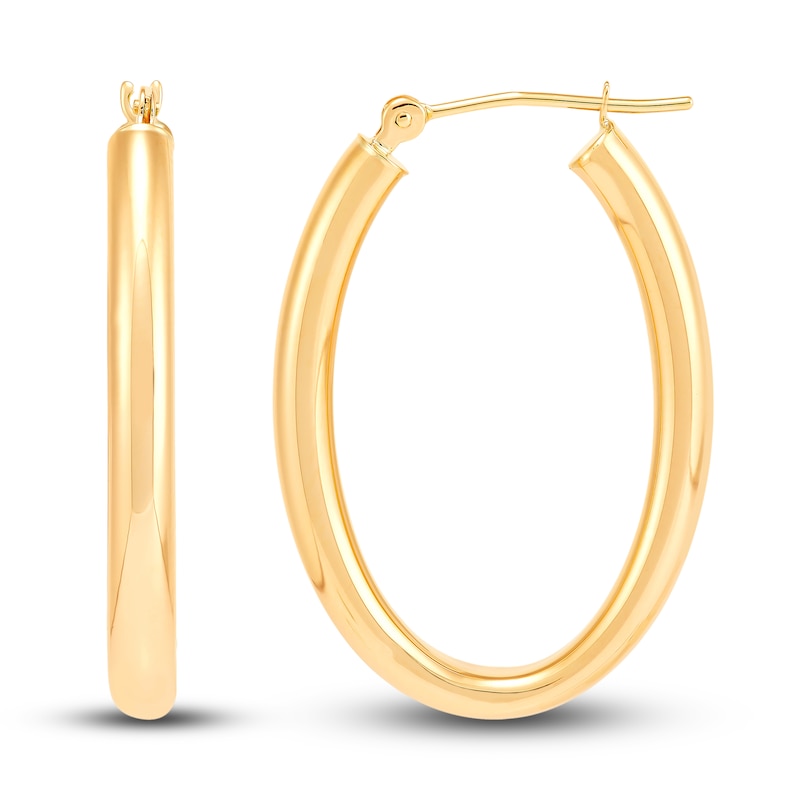 Main Image 4 of Oval Tube Hoop Earrings 10K Yellow Gold