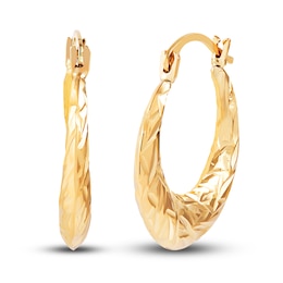 Diamond-Cut Round Tube Hoop Earrings 10K Yellow Gold