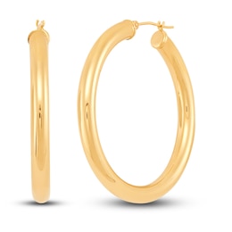 Round Tube Hoop Earrings 14K Yellow Gold 40mm