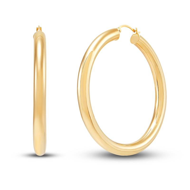 Round Tube Hoop Earrings 14K Yellow Gold