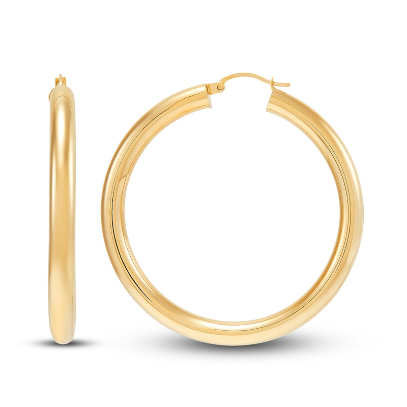 Round Tube Hoop Earrings 14K Yellow Gold