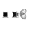 Thumbnail Image 1 of Black Diamond Solitaire Stud Earrings 1/4 ct tw Princess 10K White Gold