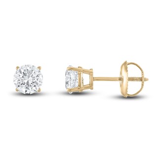 Round Diamond Stud, Screw Back Earrings, 1/2, 2/3 & 1 Carat T.W. Yellow or  White Gold #4018a