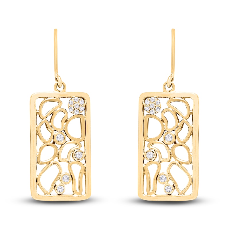 Main Image 1 of Diamond Drop Earrings 1/8 ct tw Round 10K Yellow Gold