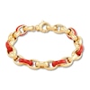 Thumbnail Image 1 of Italia D'Oro Oval Link Bracelet Red Enamel 14K Yellow Gold 7.5&quot;