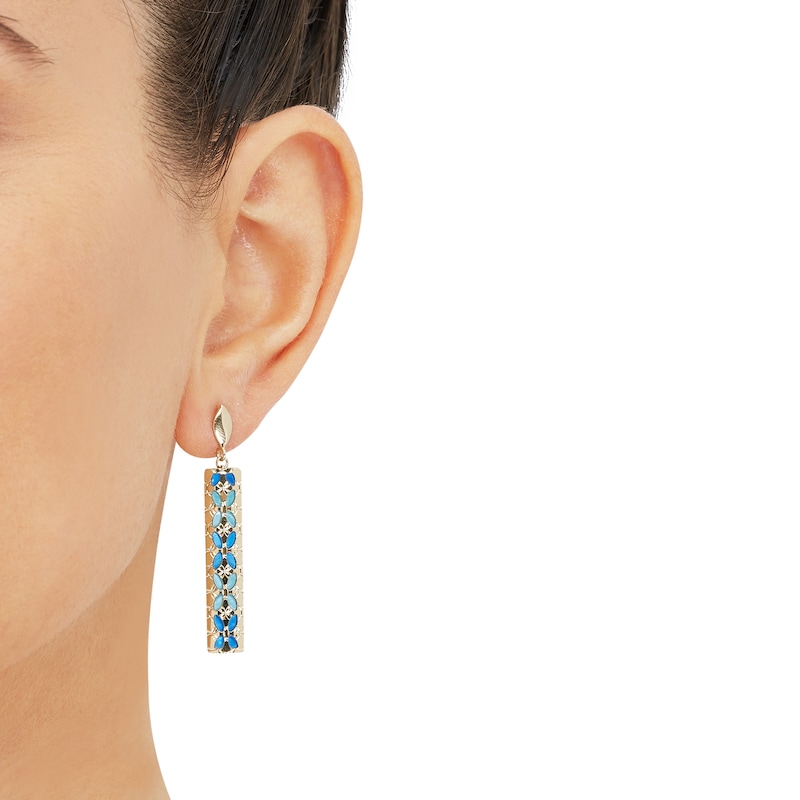 Main Image 2 of Italia D'Oro Blue Enamel Diamond-Cut Dangle Earrings 14K Yellow Gold