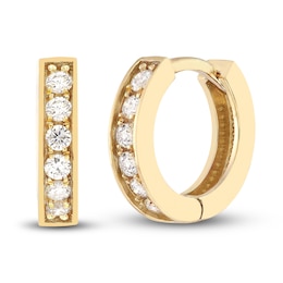 Diamond Huggie Earrings 1/8 ct tw Round 14K Yellow Gold 10mm