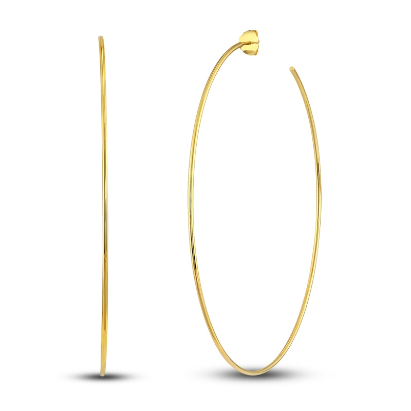 Round Wire Hoop Earrings 14K Gold 75mm