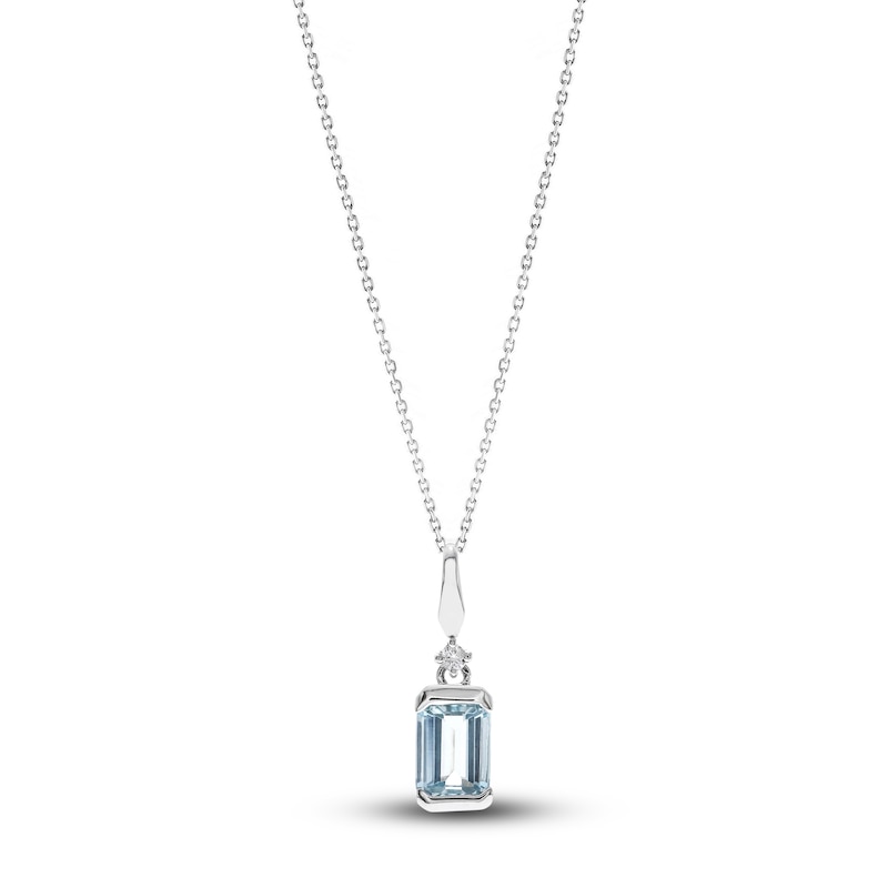 Natural Aquamarine Pendant Necklace Diamond Accents 10K White Gold