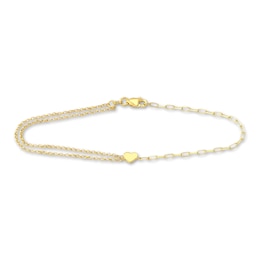Paperclip/Rolo Heart Bracelet 14K Yellow Gold 7.3&quot;