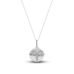 Diamond Aries Zodiac Pendant Necklace 1/10 ct tw Round 14K White Gold