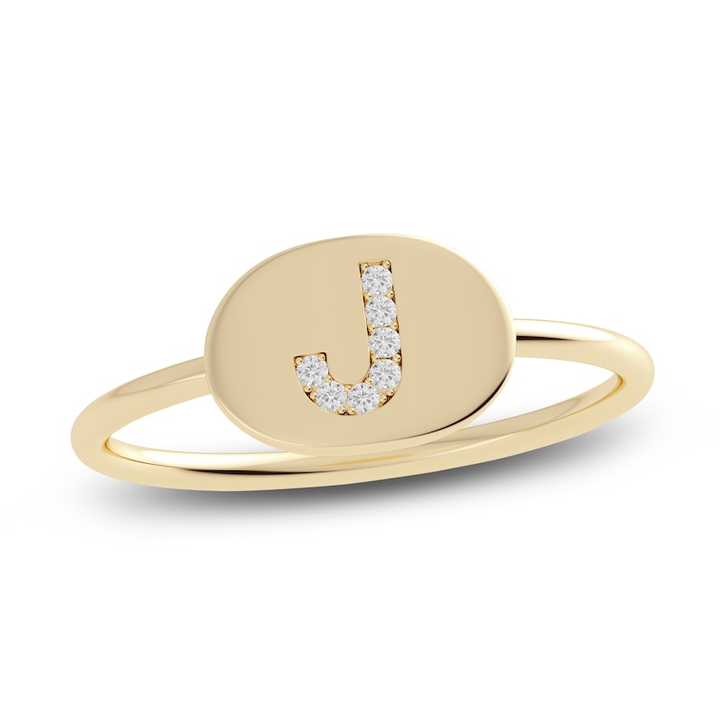 Juliette Maison Diamond Engravable Initial Signet Ring 1/15 ct tw Round 10K Yellow Gold