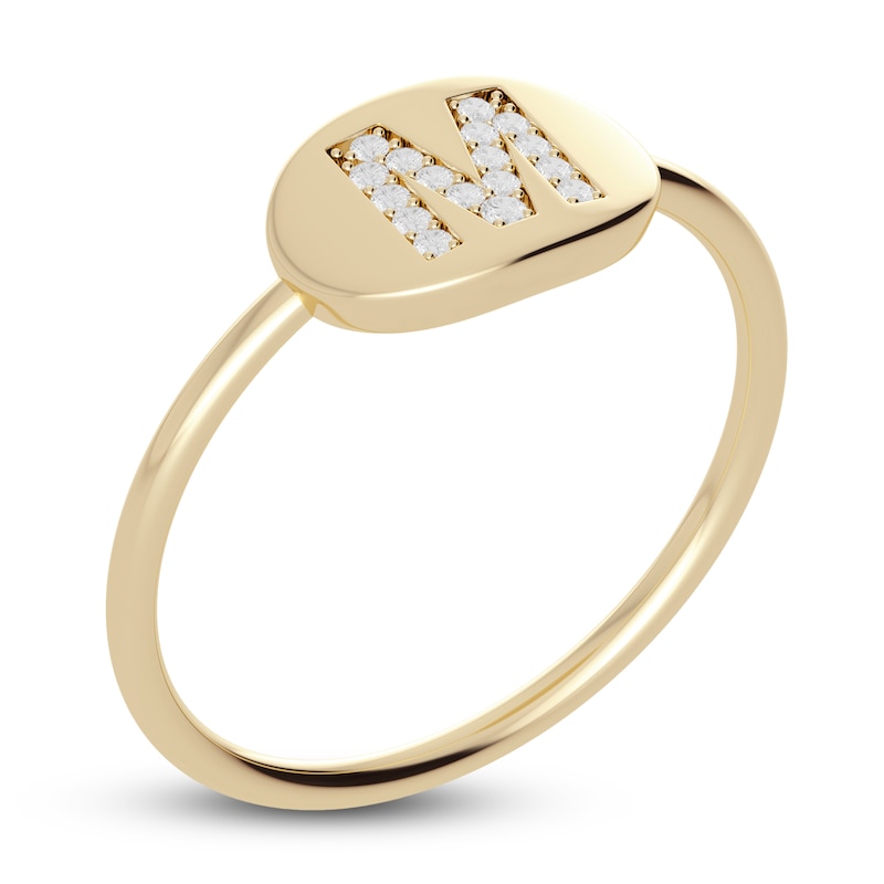 Main Image 2 of Juliette Maison Diamond Engravable Initial Signet Ring 1/15 ct tw Round 10K Yellow Gold