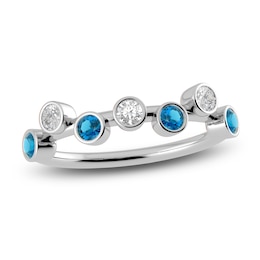 Juliette Maison Natural Blue Zircon & Natural White Sapphire Ring 10K White Gold