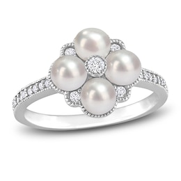 Freshwater Cultured Pearl Ring 1/6 ct tw Round 14K White Gold