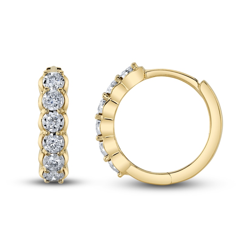 Main Image 2 of Shy Creation Diamond Huggie Earrings 1/5 ct tw Round 14K Yellow Gold SC55022791