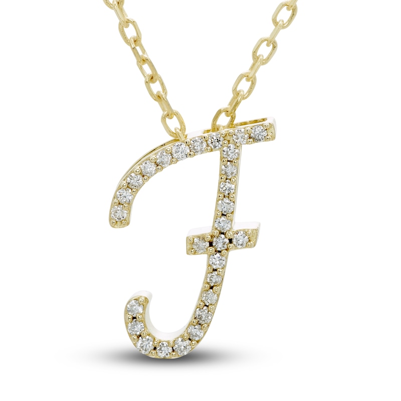 Main Image 1 of Diamond Initial F Pendant Necklace 1/10 ct tw Round 10K Yellow Gold 18&quot;