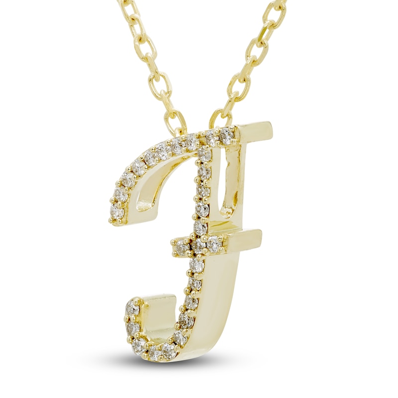 Main Image 2 of Diamond Initial F Pendant Necklace 1/10 ct tw Round 10K Yellow Gold 18&quot;