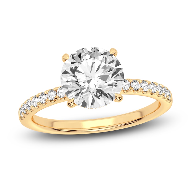 Lab-Created Diamond Engagement Ring 2-1/4 ct tw Round 14K Yellow Gold ...