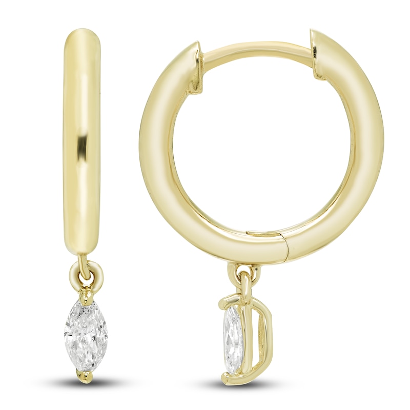 Main Image 1 of Diamond Huggie Hoop Earrings 1/5 ct tw Marquise 10K Yellow Gold