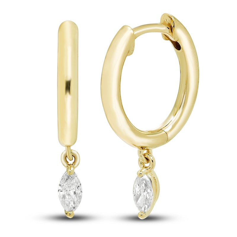 Main Image 2 of Diamond Huggie Hoop Earrings 1/5 ct tw Marquise 10K Yellow Gold