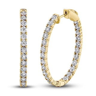 Shy Creation Diamond Hoop Earrings 1-3/8 ct tw Round 14K Yellow Gold ...