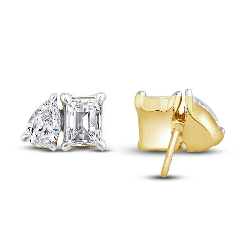 14K Solid Gold Emerald Cut Diamond Stud Earrings