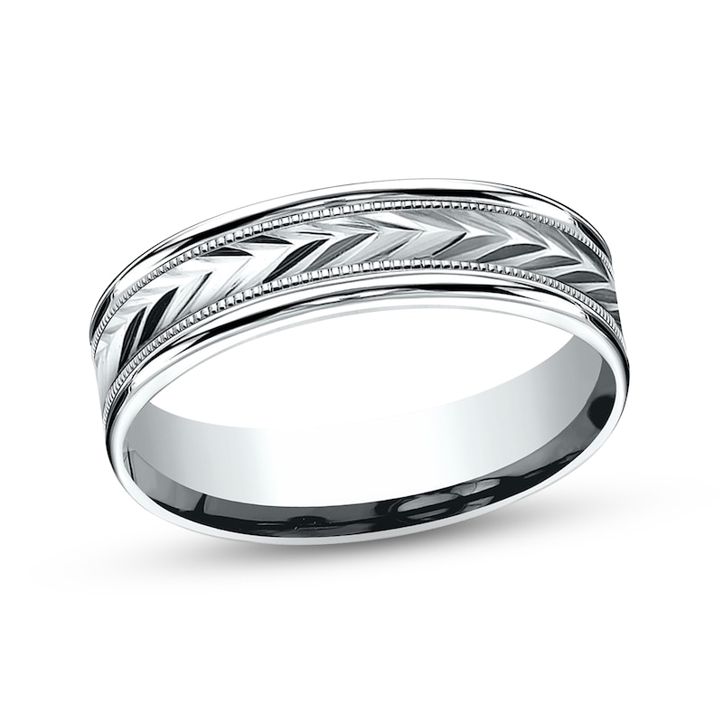 Main Image 1 of Wheat Milgrain Wedding Band 14K White Gold 6.0mm