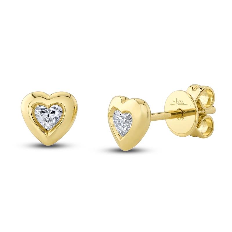 Shy Creation Diamond Heart Stud Earrings 1/6 ct tw Heart 14K Yellow Gold SC55021439