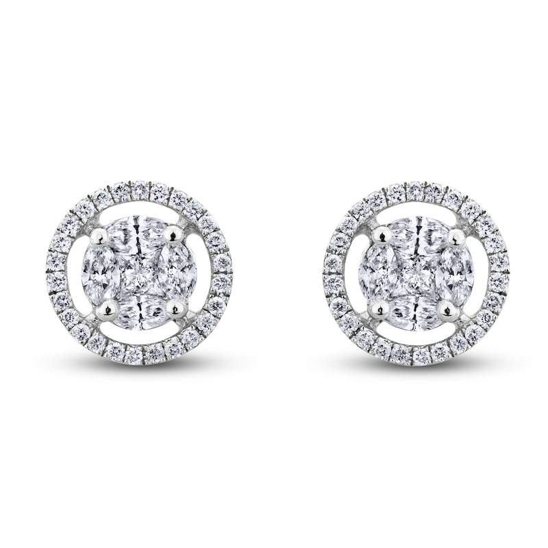 Main Image 1 of Princess, Marquise & Round-Cut Diamond Earrings 3/4 ct tw 14K White Gold