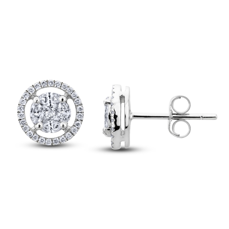 Princess, Marquise & Round-Cut Diamond Earrings 3/4 ct tw 14K White ...