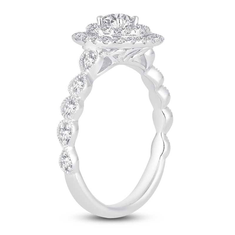 Diamond Double Halo Engagement Ring 3/4 ct tw 14K White Gold