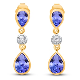 Kallati Natural Tanzanite & Diamond Dangle Earrings 1/20 ct tw 14K Yellow Gold