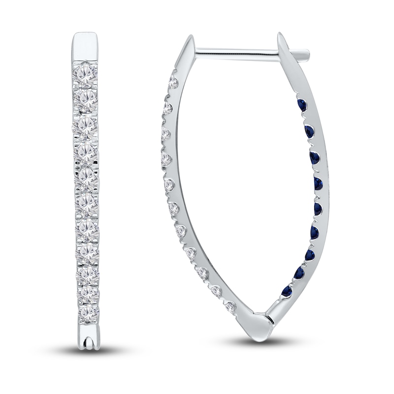 Main Image 1 of Kallati Round-Cut Natural Blue Sapphire & Diamond Hoop Earrings 1/2 ct tw 14K White Gold