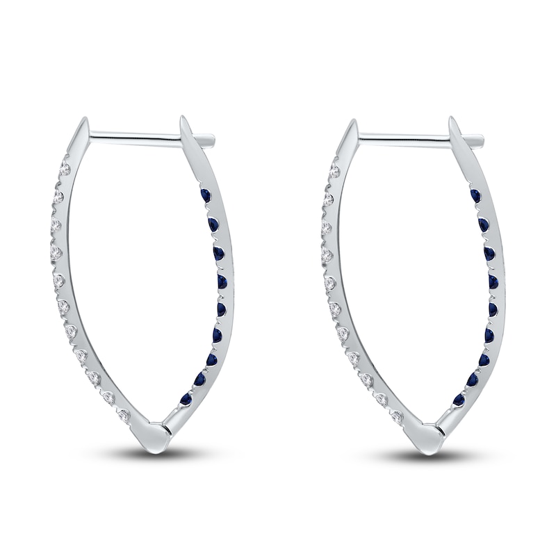 Main Image 3 of Kallati Round-Cut Natural Blue Sapphire & Diamond Hoop Earrings 1/2 ct tw 14K White Gold