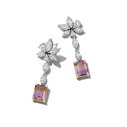 Rectangle-Cut Natural Ametrine & Diamond Earrings 5-3/8 ct tw 18K White Gold