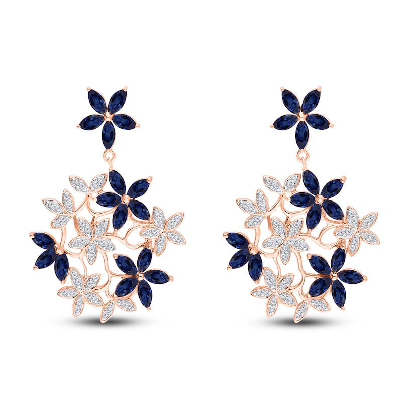 Main Image 2 of Kallati Natural Blue Sapphire & Diamond Flower Dangle Earrings 1/2 ct tw 18K Rose Gold