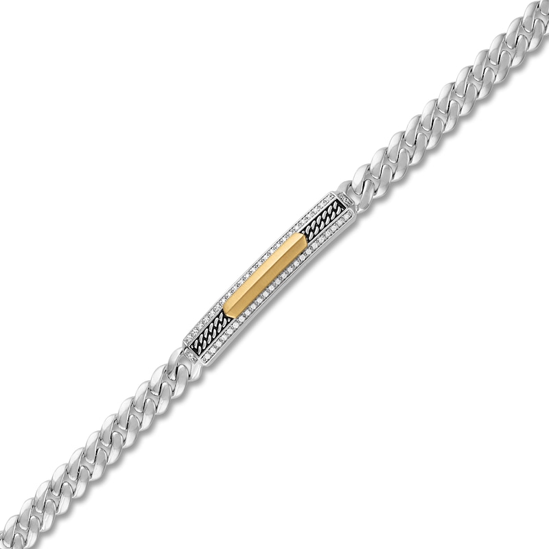 Main Image 2 of 1933 by Esquire Men's Diamond Curb Chain ID Bracelet 1/4 ct tw 10K Yellow Gold & Sterling Silver 8.5&quot;