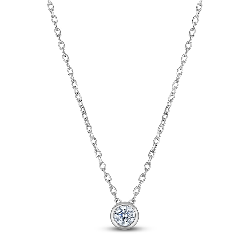 Main Image 1 of Certified Diamond Solitaire Necklace 1/10 ct tw 14K White Gold (I/I1) 18&quot;