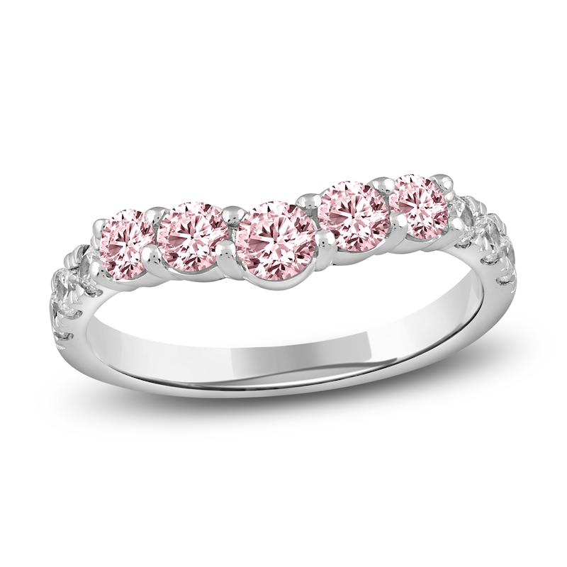 Pink & White Lab-Created Diamond Contour Ring 1 ct tw 14K White Gold