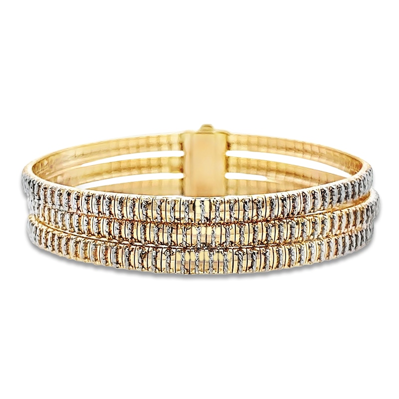 Italia D'Oro Diamond-Cut Cleopatra Three-Row Bracelet 14K Two-Tone Gold