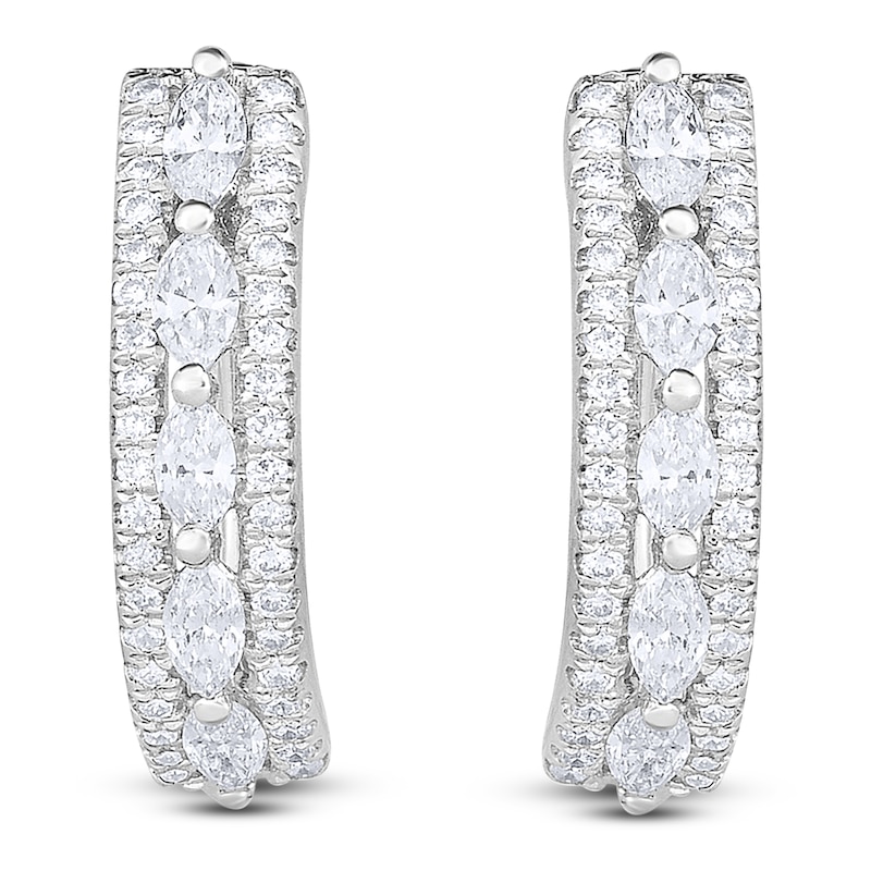 Main Image 1 of Marquise & Round-Cut Diamond Hoop Earrings 5/8 ct tw 14K White Gold