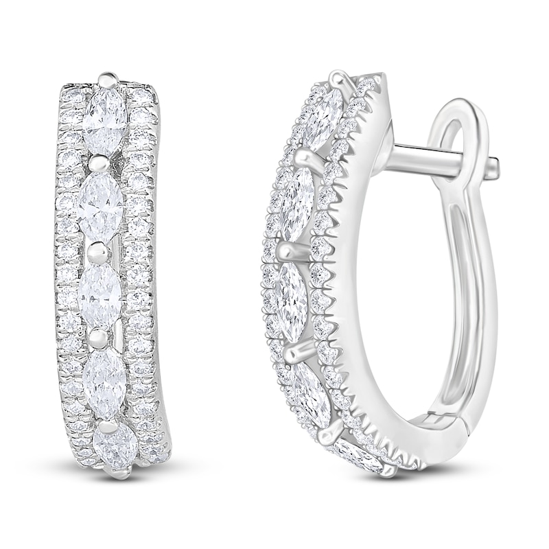 Main Image 2 of Marquise & Round-Cut Diamond Hoop Earrings 5/8 ct tw 14K White Gold