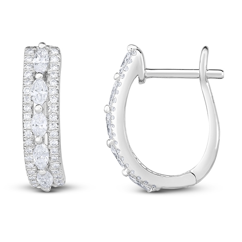 Main Image 3 of Marquise & Round-Cut Diamond Hoop Earrings 5/8 ct tw 14K White Gold