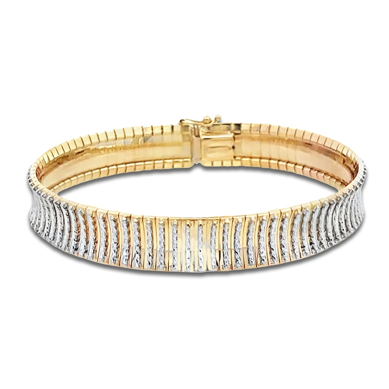 Main Image 1 of Italia D'Oro Diamond-Cut Concave Cleopatra Bracelet 14K Two-Tone Gold 7&quot;