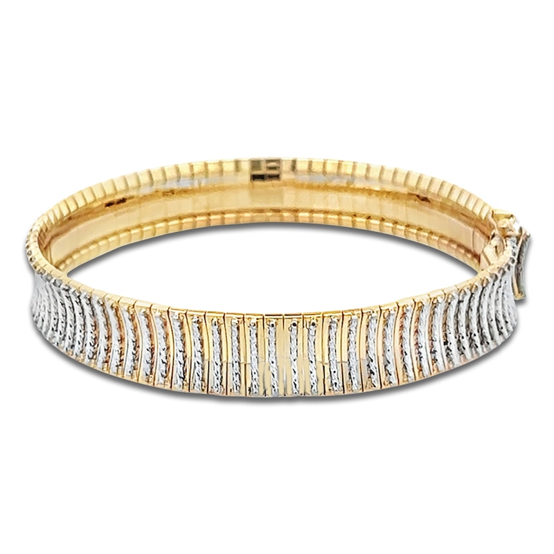 Main Image 2 of Italia D'Oro Diamond-Cut Concave Cleopatra Bracelet 14K Two-Tone Gold 7&quot;