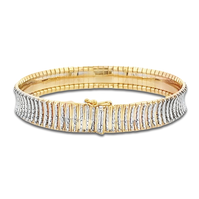 Main Image 3 of Italia D'Oro Diamond-Cut Concave Cleopatra Bracelet 14K Two-Tone Gold 7&quot;