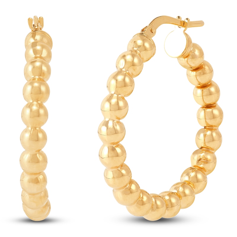 Beaded Hoop Earrings 10K Yellow Gold 29mm